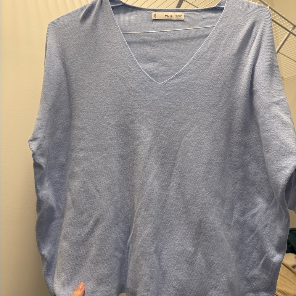Mango Sky Blue V-Neck Top XS